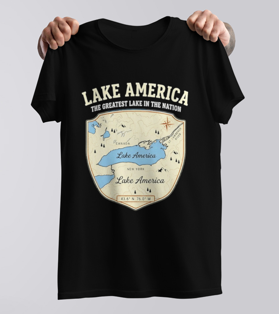 Lake America The Greatest Lake In The Nation Map Compass Cream T-Shirt