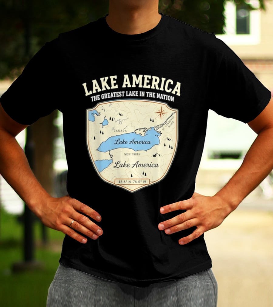 Lake America The Greatest Lake In The Nation Map Compass Cream T-Shirt