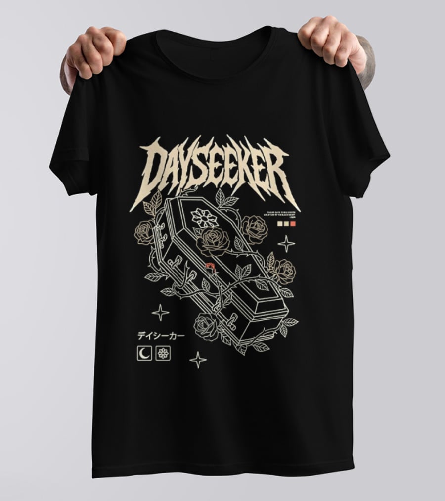 Dayseeker Coffin And Roses Metalcore Japanese Text Moon Star T-Shirt