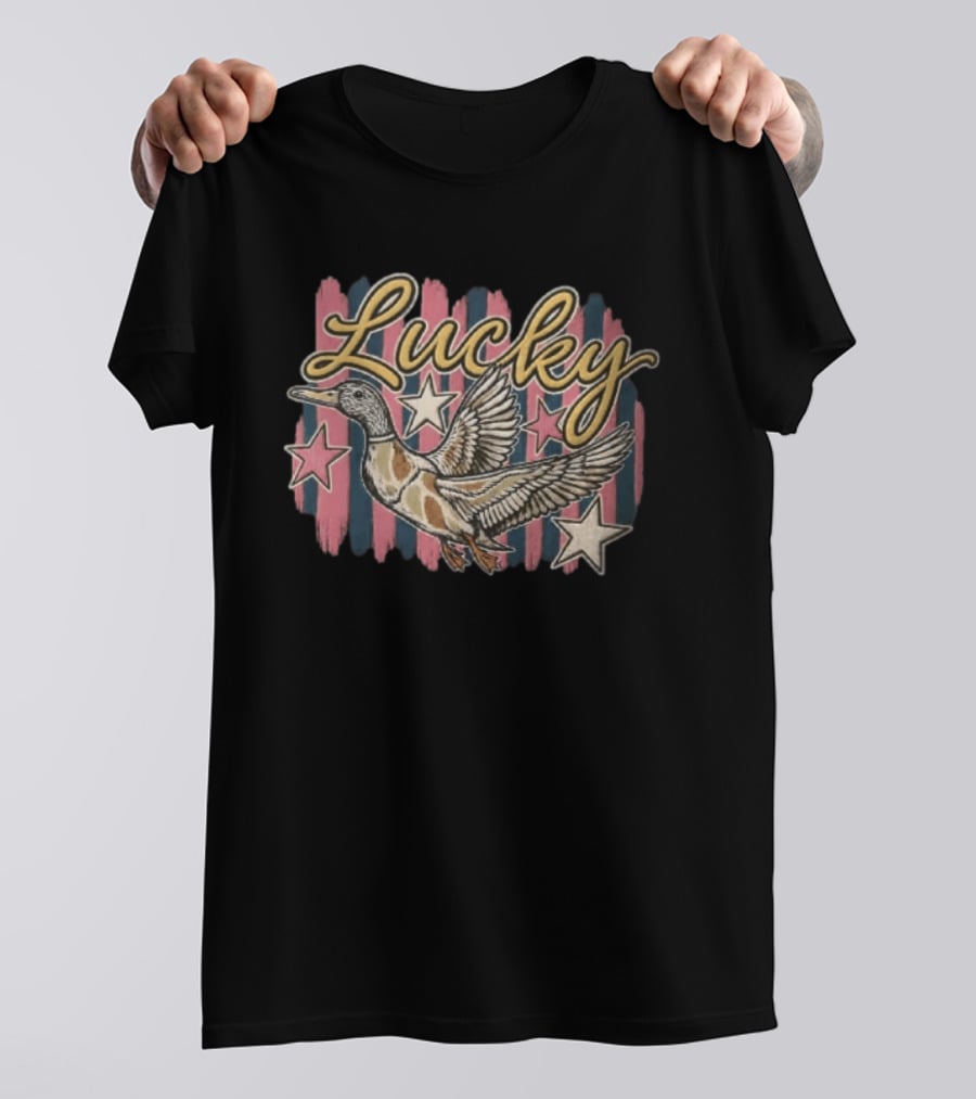 Lucky Duck Stars Pink And Blue Stripes T-Shirt