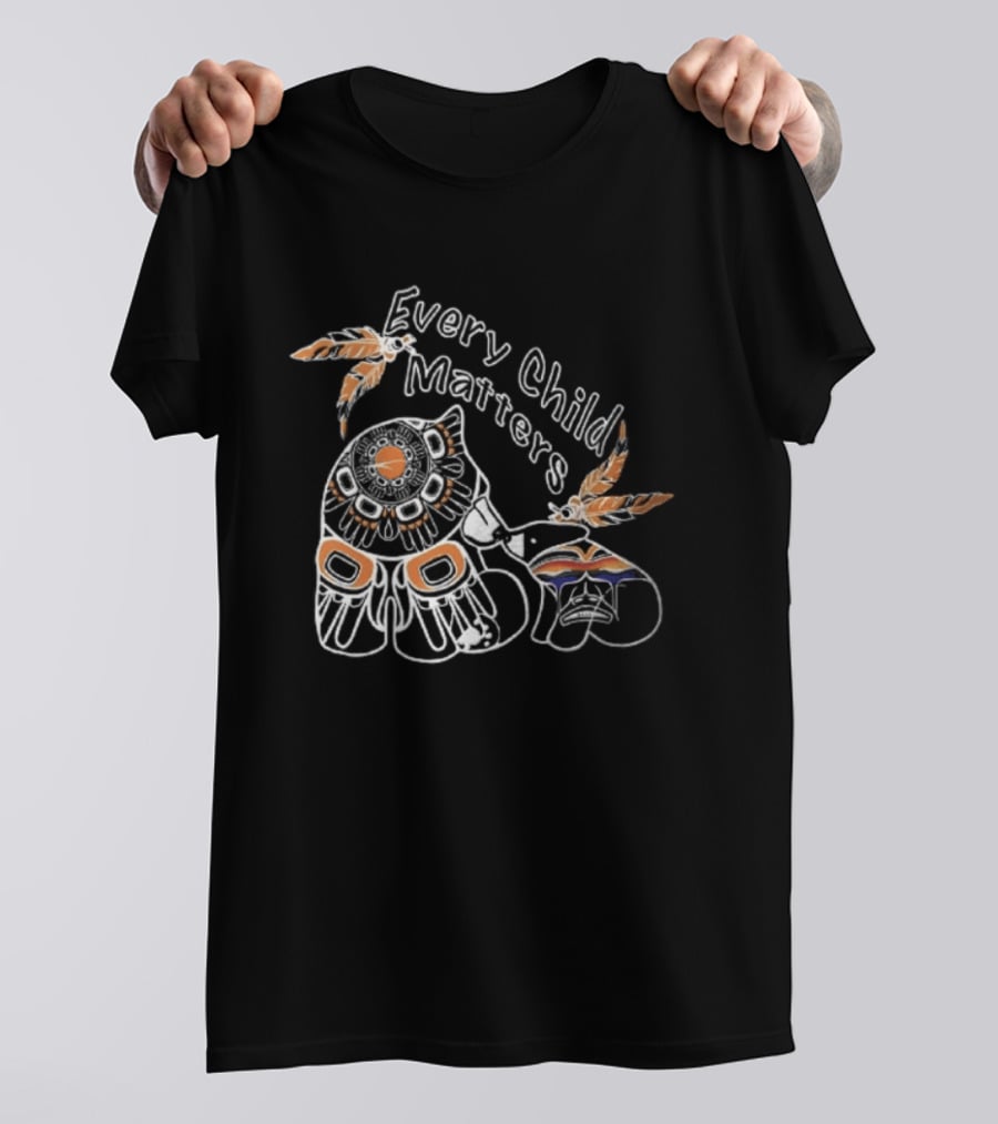 Every Child Matters Bear With Feathers And Rainbow Motif T-Shirt