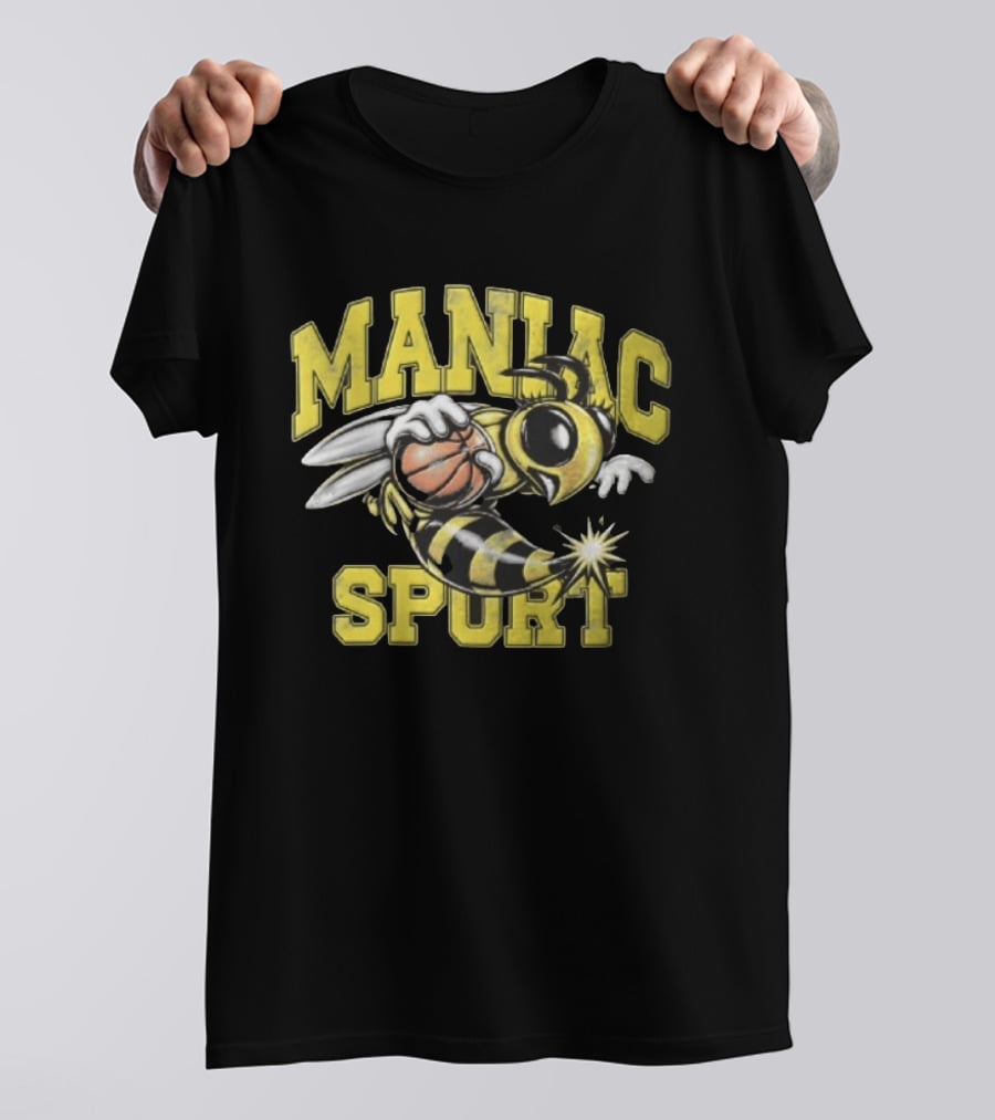 Maniac Sport Cartoon Hornet With Basketball Explosion T-Shirt