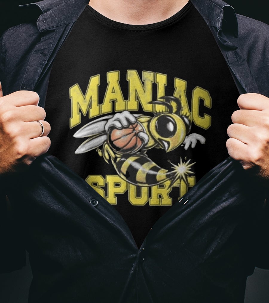 Maniac Sport Cartoon Hornet With Basketball Explosion T-Shirt