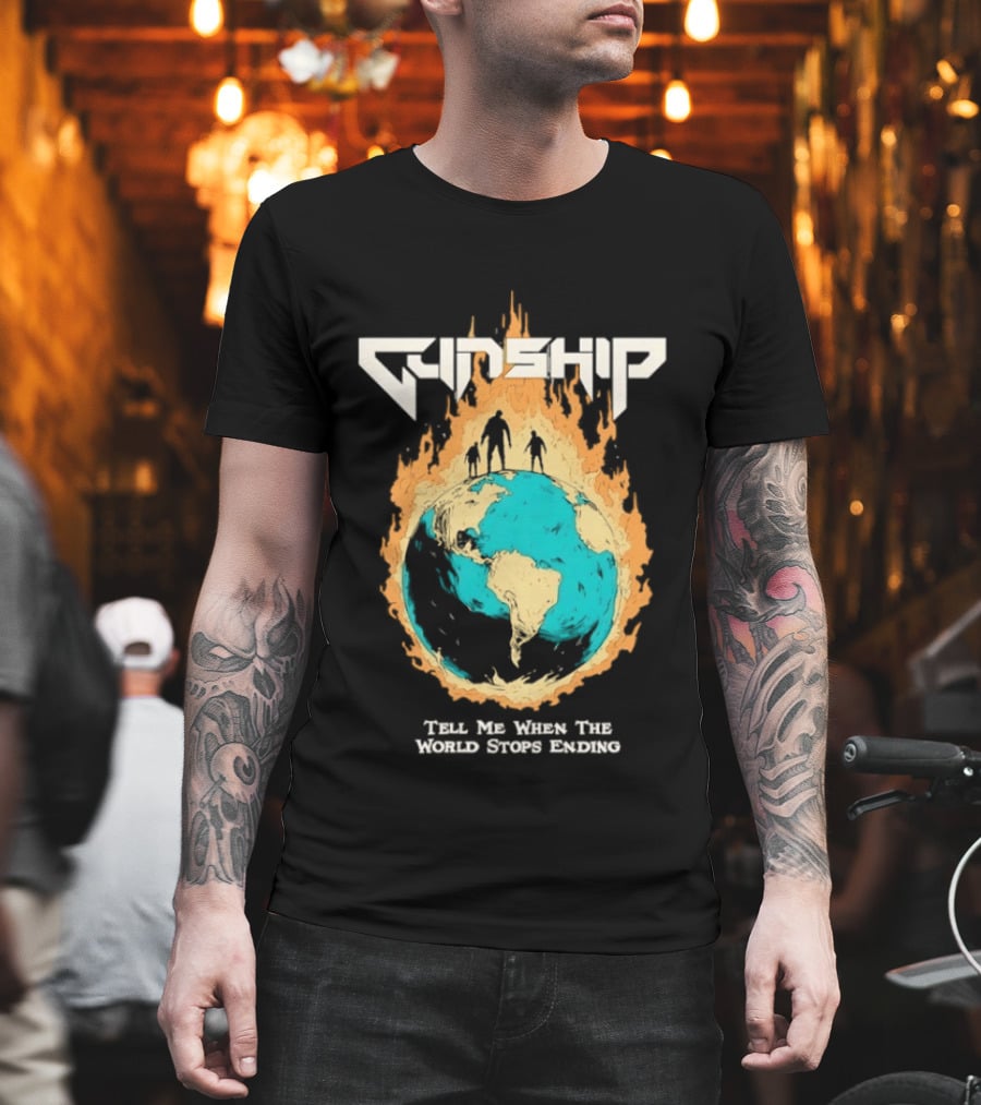 Gunship Tell Me When The World Stops Ending Flaming Earth T-Shirt