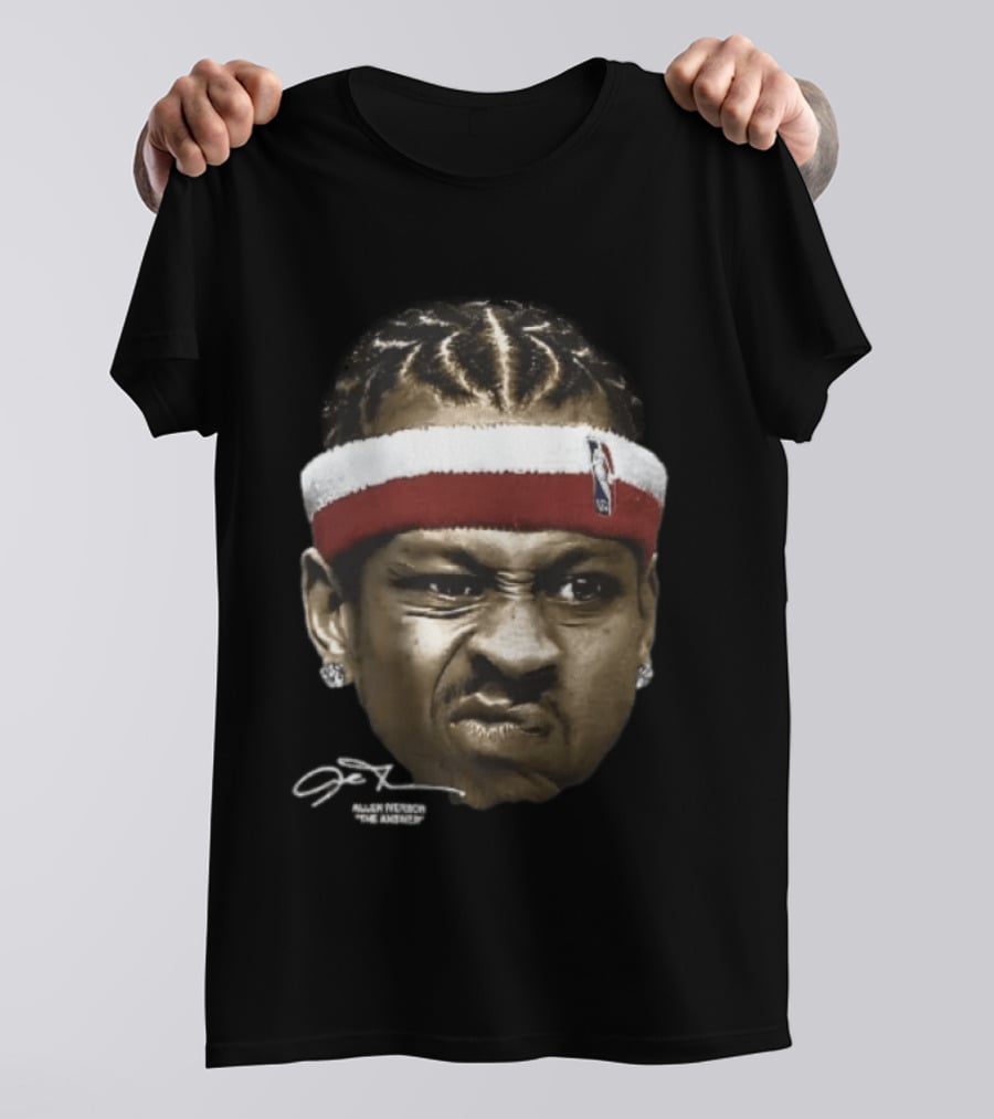 Allen Iverson Grimacing Face NBA Headband Earrings The Answer Signature T-Shirt