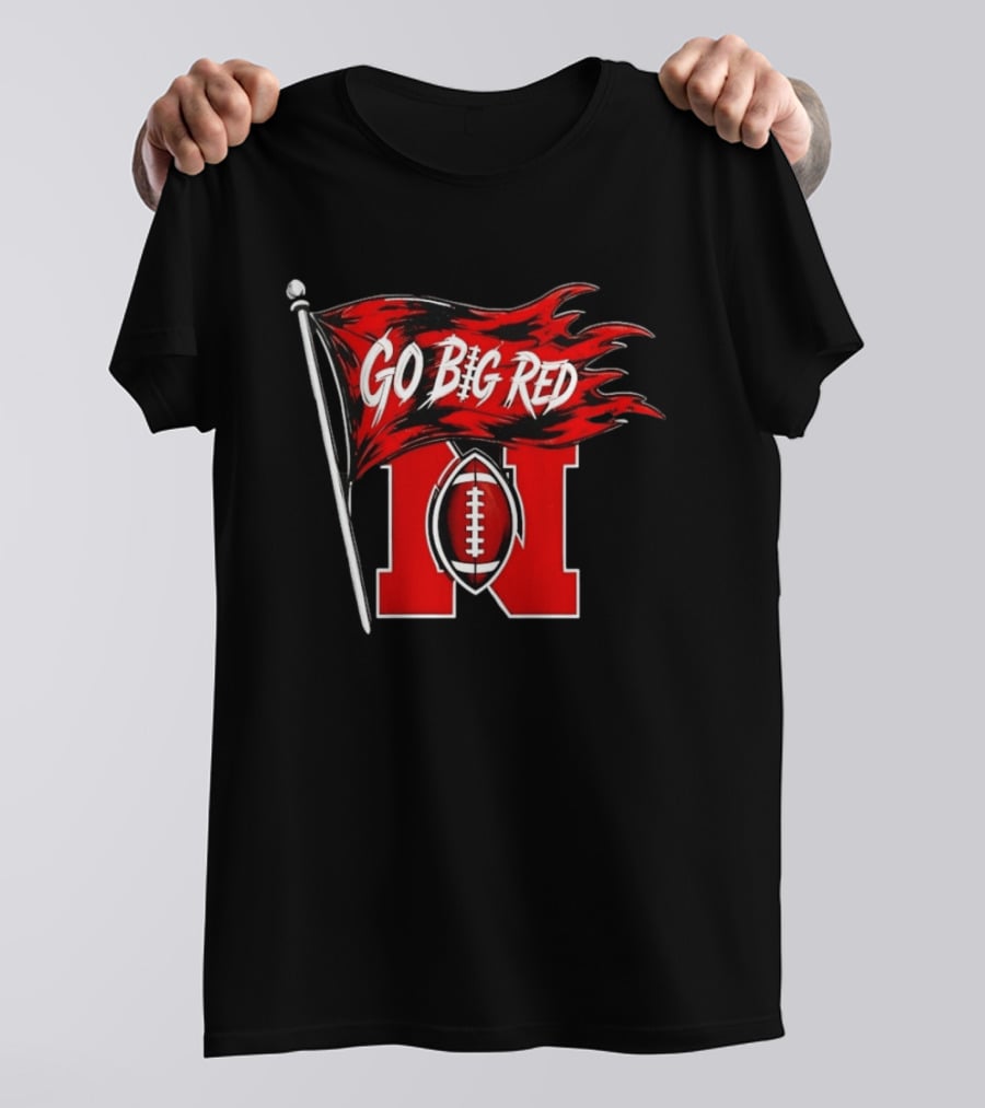 Nebraska Cornhuskers Go Big Red Football Flag T-Shirt