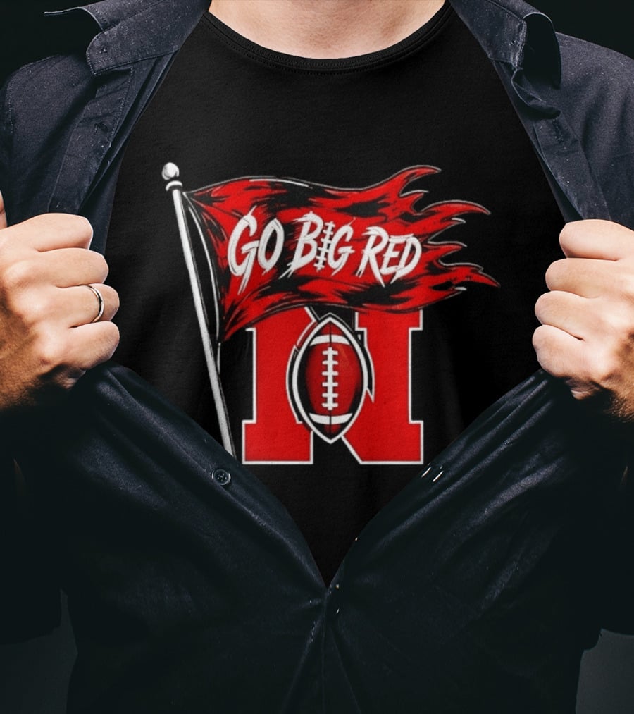 Nebraska Cornhuskers Go Big Red Football Flag T-Shirt