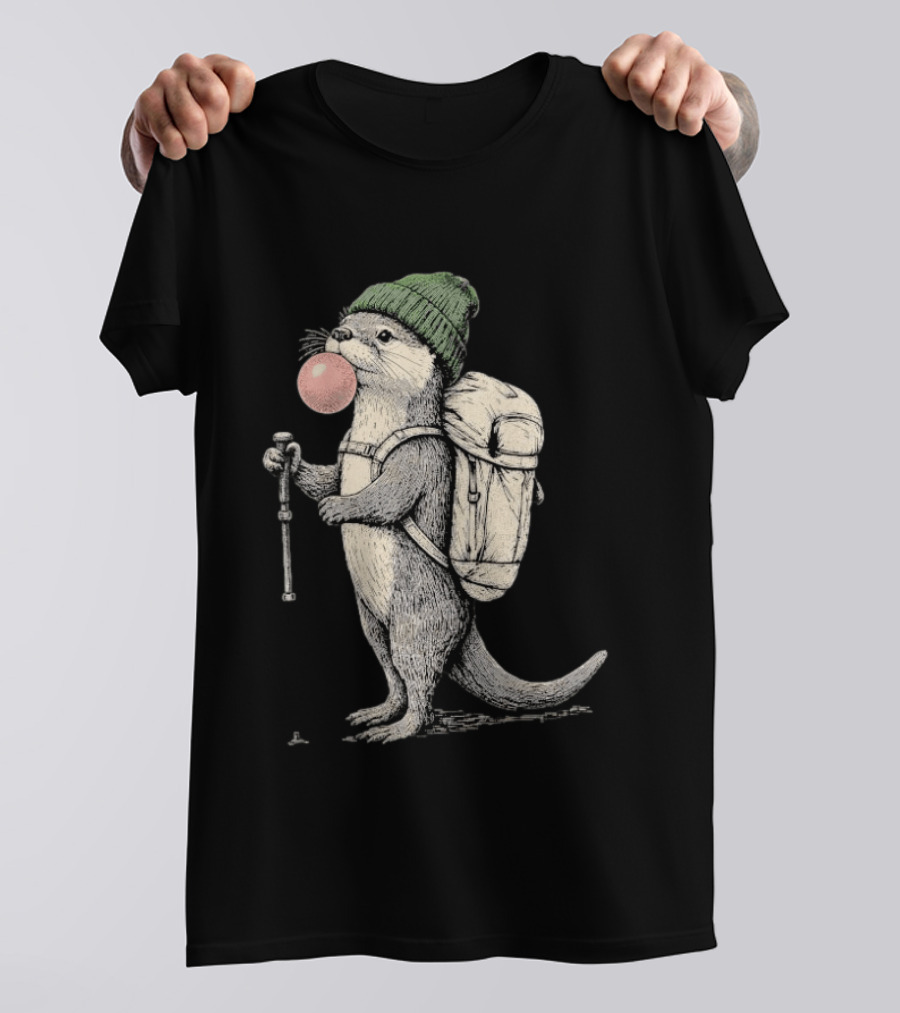 Hiking Otter Backpack Adventure With Bubble Gum T-Shirt