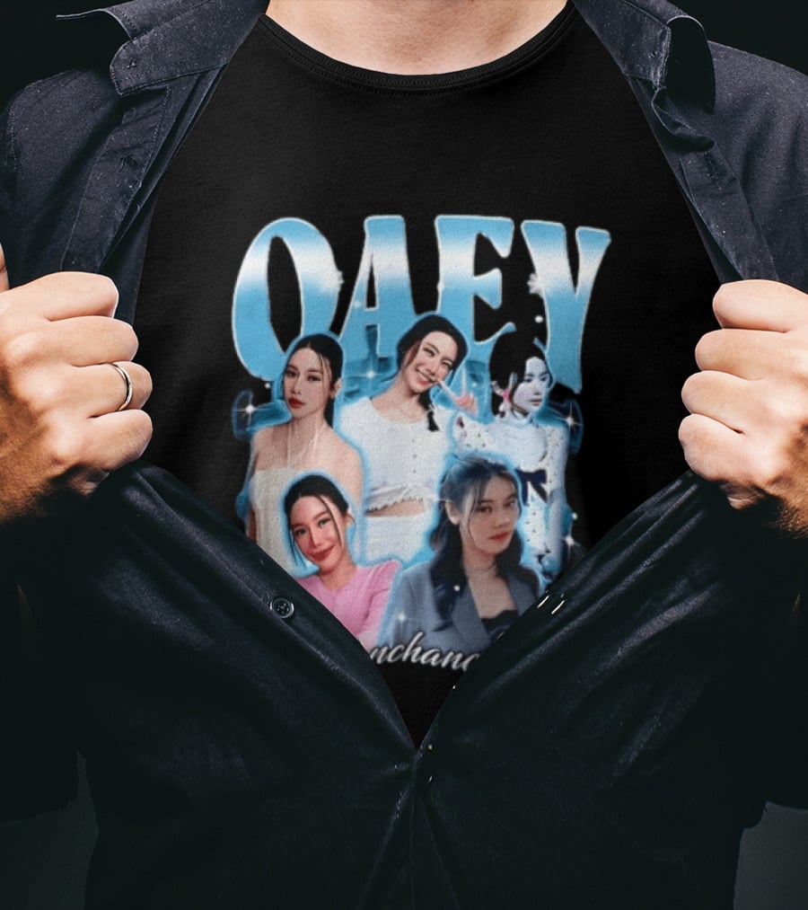Oaey Ponchanok Woman Collage Blue Aura Sparkles Bootleg T-Shirt