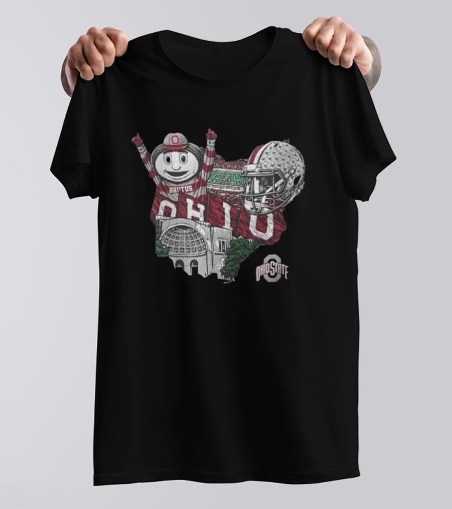 Ohio State Buckeyes Brutus Ohio Map Helmet Stadium T-Shirt