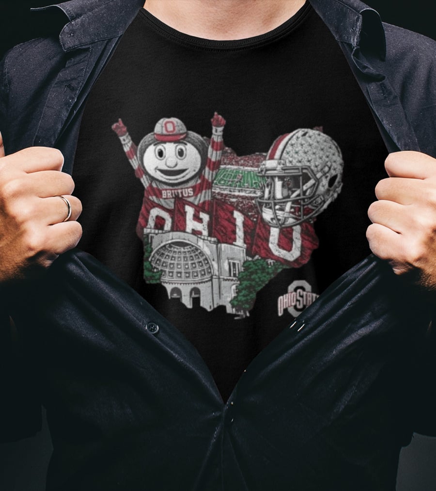 Ohio State Buckeyes Brutus Ohio Map Helmet Stadium T-Shirt