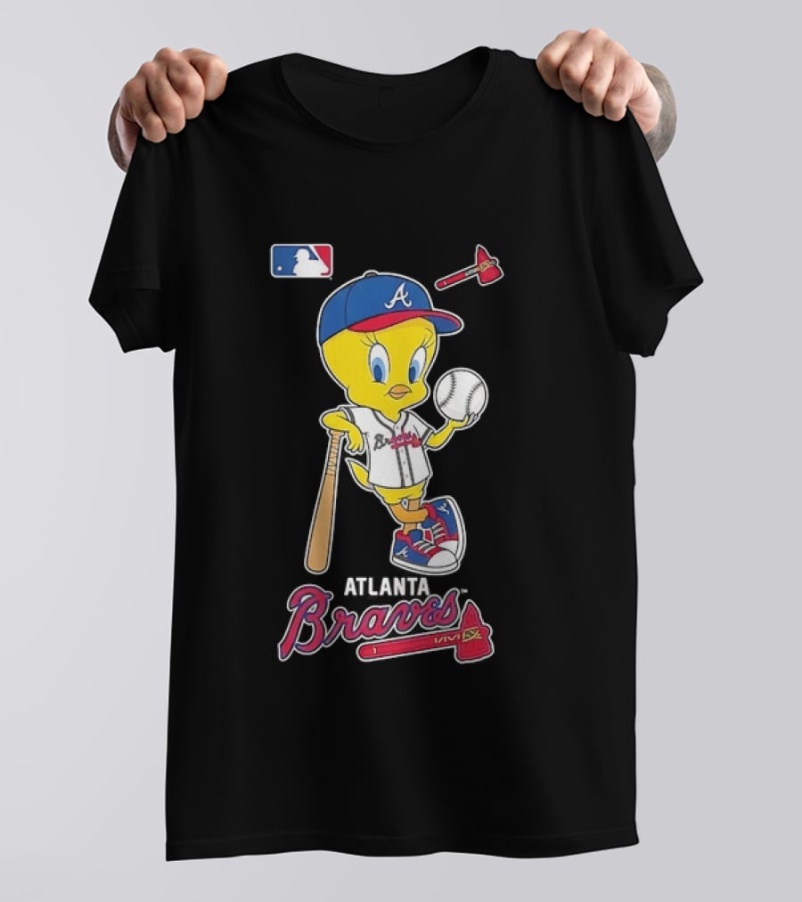 MLB Atlanta Braves Tweety Bird Baseball Bat And Ball T-Shirt