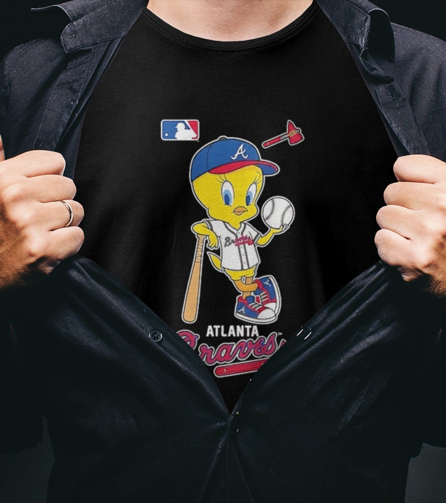 MLB Atlanta Braves Tweety Bird Baseball Bat And Ball T-Shirt