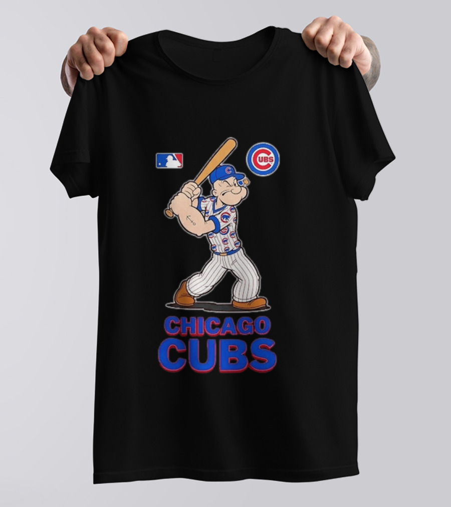 MLB Popeye Chicago Cubs Cartoon Character Baseball Batting MLB T-Shirt