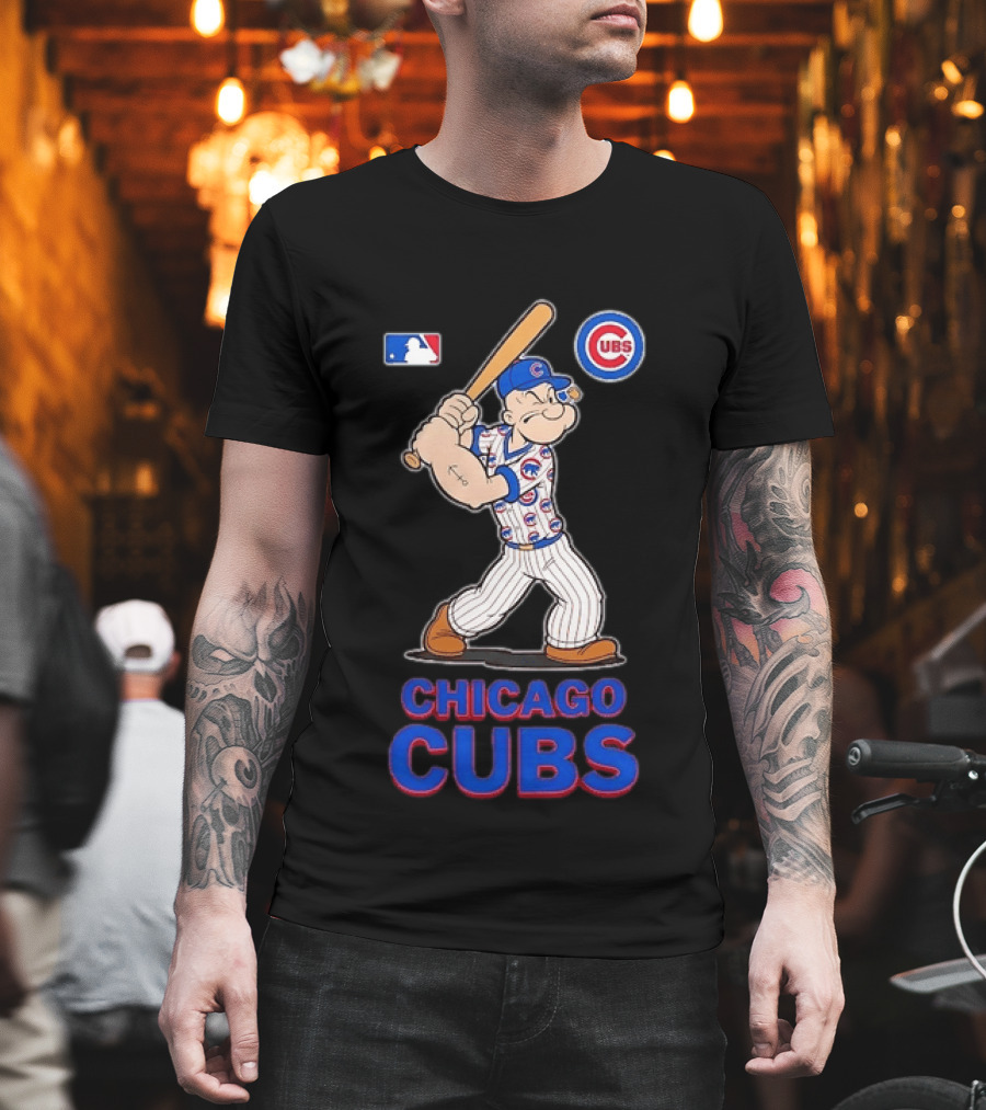 MLB Popeye Chicago Cubs Cartoon Character Baseball Batting MLB T-Shirt