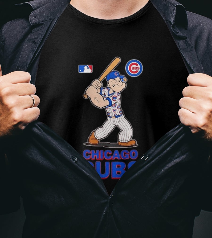 MLB Popeye Chicago Cubs Cartoon Character Baseball Batting MLB T-Shirt