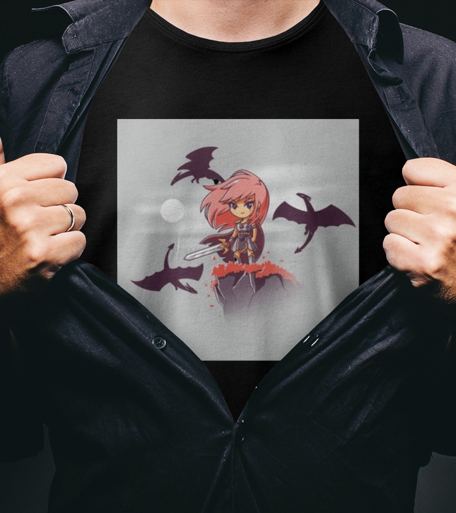 Princesse Guerrière Nerdy Anime Warrior With Sword And Dragons T-Shirt
