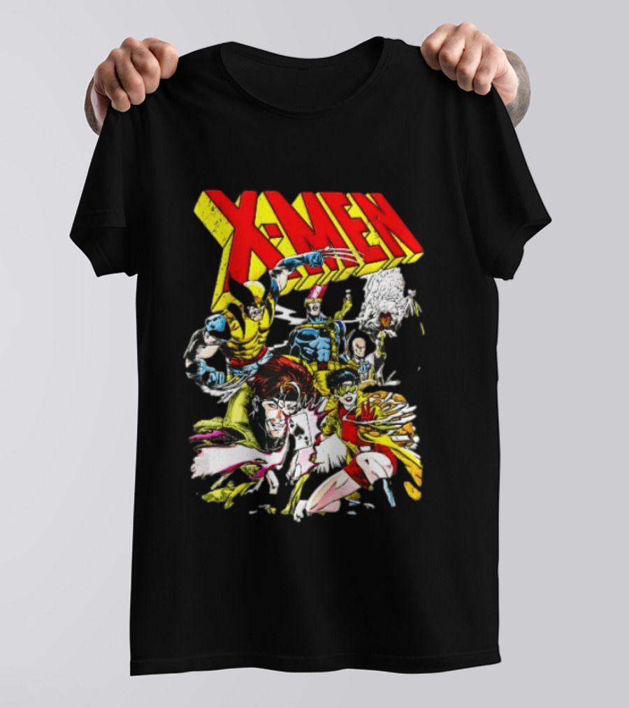 X Men Wolverine Gambit Jubilee Cyclops Storm Classic Comic Characters Distressed T-Shirt