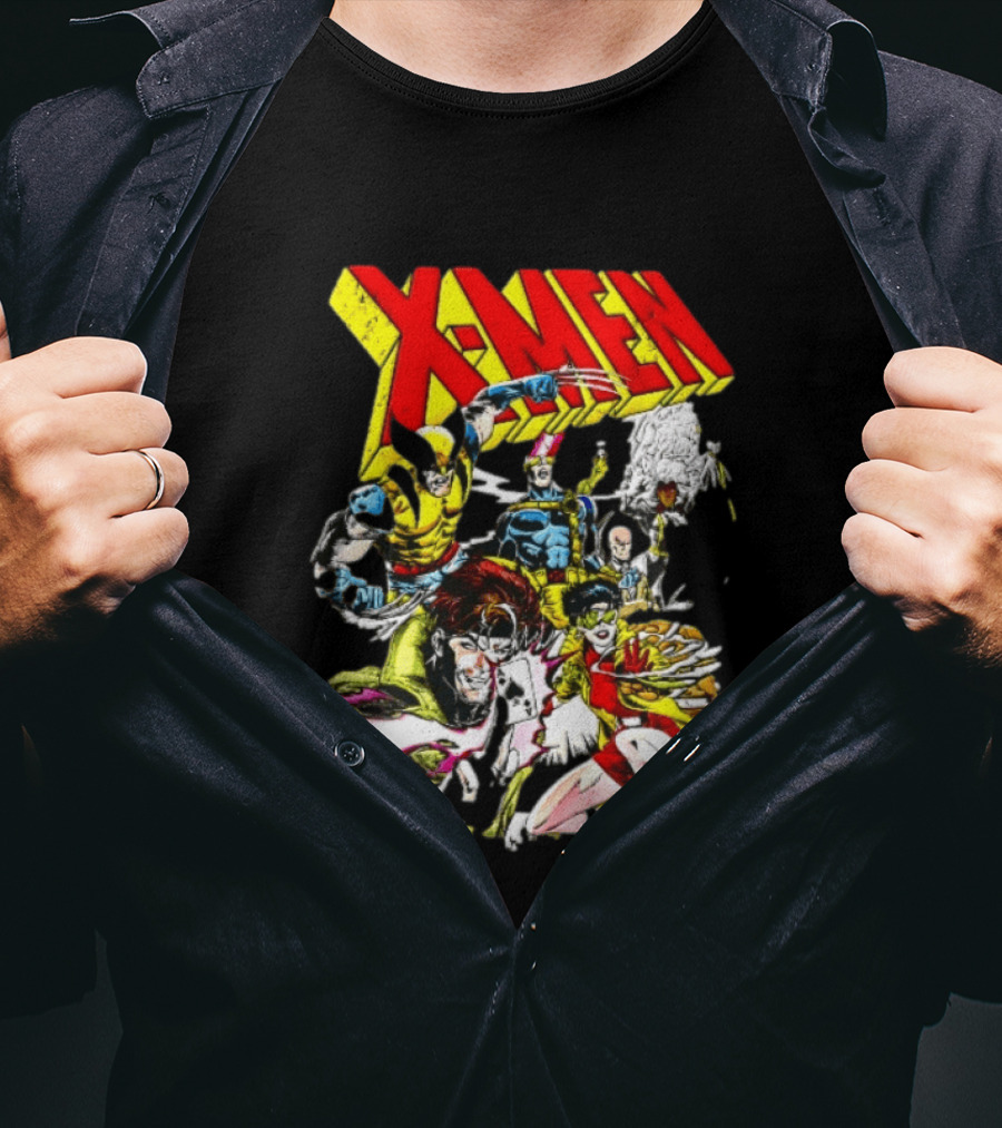 X Men Wolverine Gambit Jubilee Cyclops Storm Classic Comic Characters Distressed T-Shirt