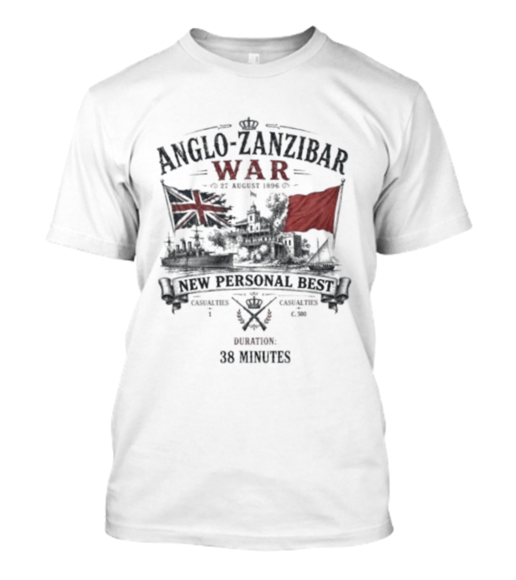 Anglo Zanzibar War New Personal Best Duration 38 Minutes British And Red Flag Symbolism T-Shirt
