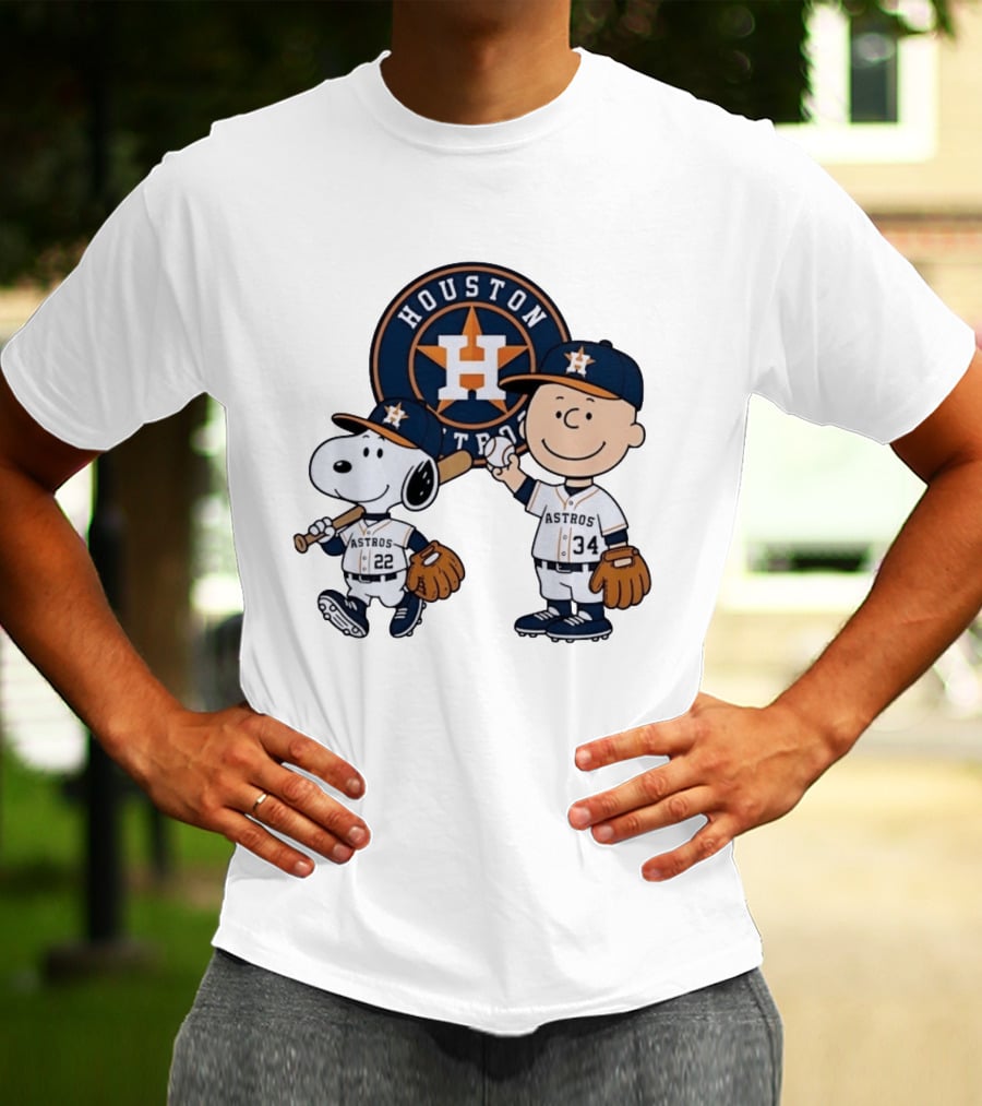 Houston Astros Snoopy Charlie Brown Baseball Player Characters T-Shirt