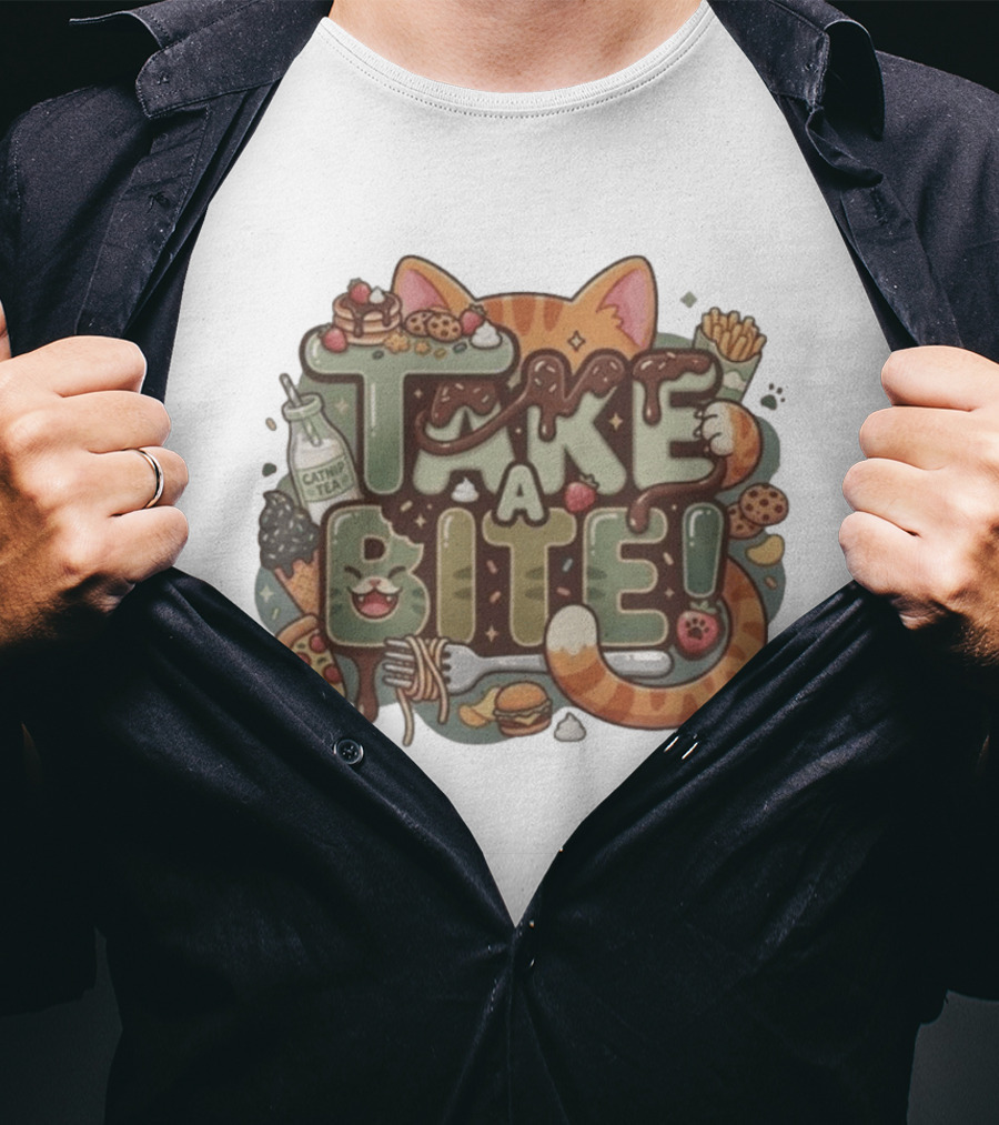 Take A Bite Tabitha's Choice Catnip Tea Pizza Cookies Fries Cat Burger T-Shirt