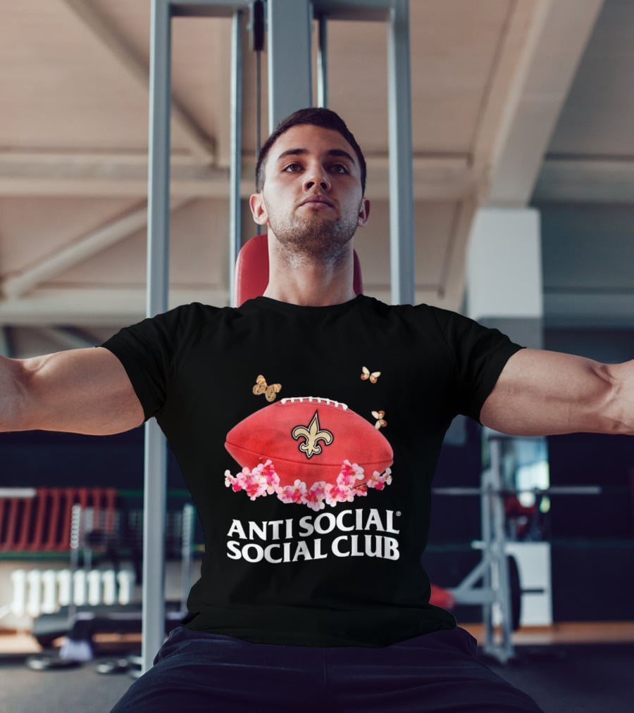 Anti Social Social Club New Orleans Saints Football Fleur De Lis Floral Butterflies T-Shirt