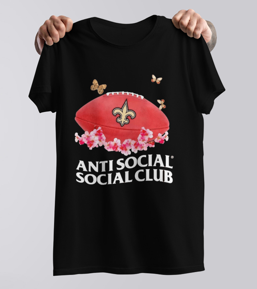Anti Social Social Club New Orleans Saints Football Fleur De Lis Floral Butterflies T-Shirt