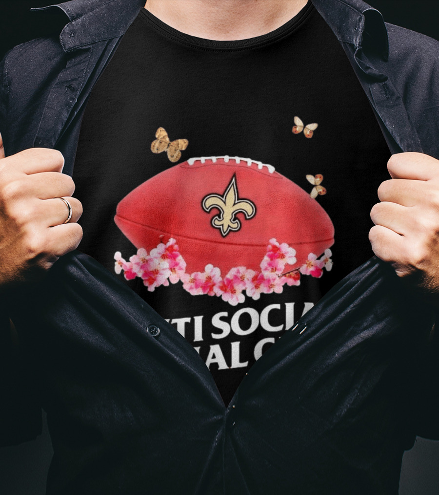 Anti Social Social Club New Orleans Saints Football Fleur De Lis Floral Butterflies T-Shirt
