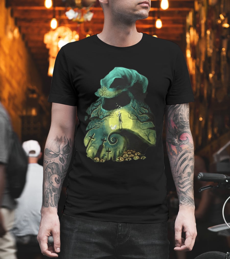 The Nightmare Before Christmas Jack Skellington Zero Oogie Boogie Moonlit Scene T-Shirt