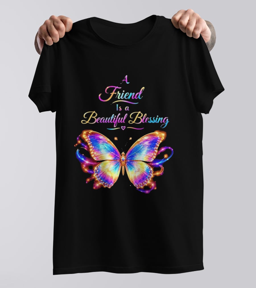 Butterfly A Friend Is A Beautiful Blessing Rainbow T-Shirt