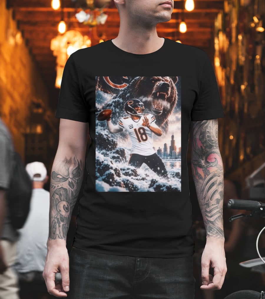 Caleb Williams Chicago Bears Snowy Football Bear Quarterback Number 18 City Skyline T-Shirt