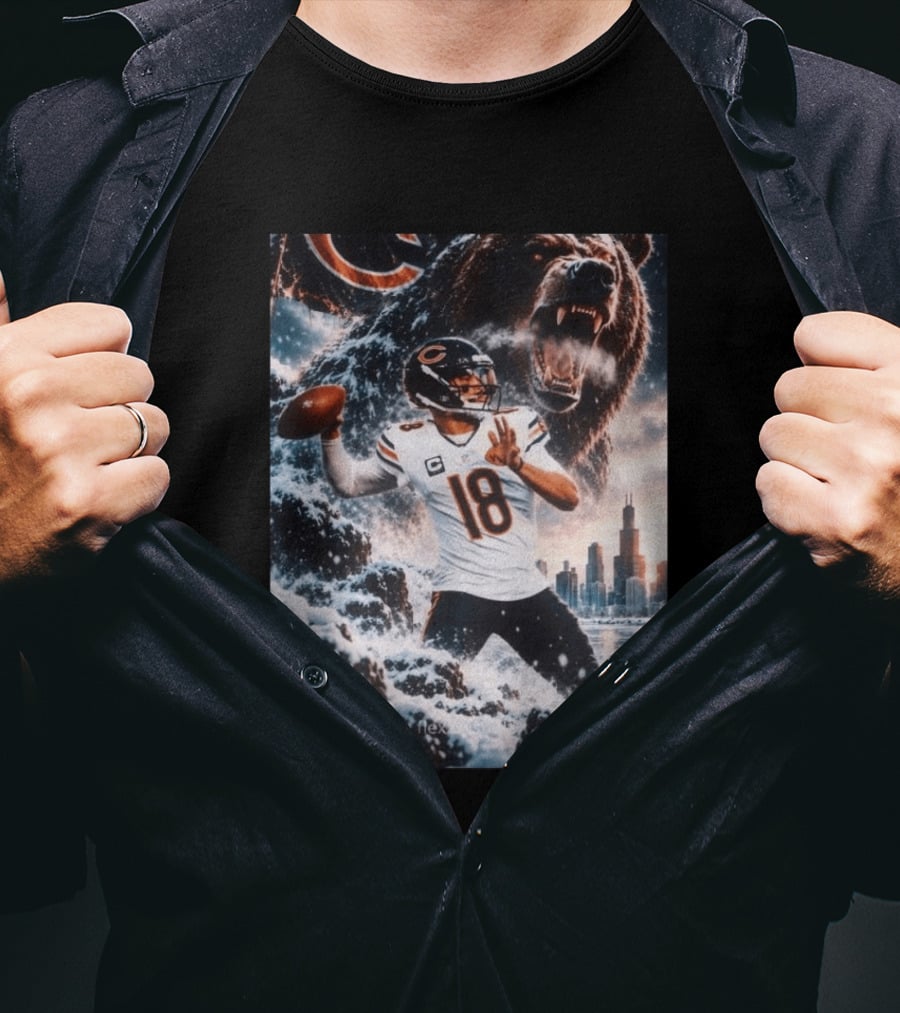 Caleb Williams Chicago Bears Snowy Football Bear Quarterback Number 18 City Skyline T-Shirt