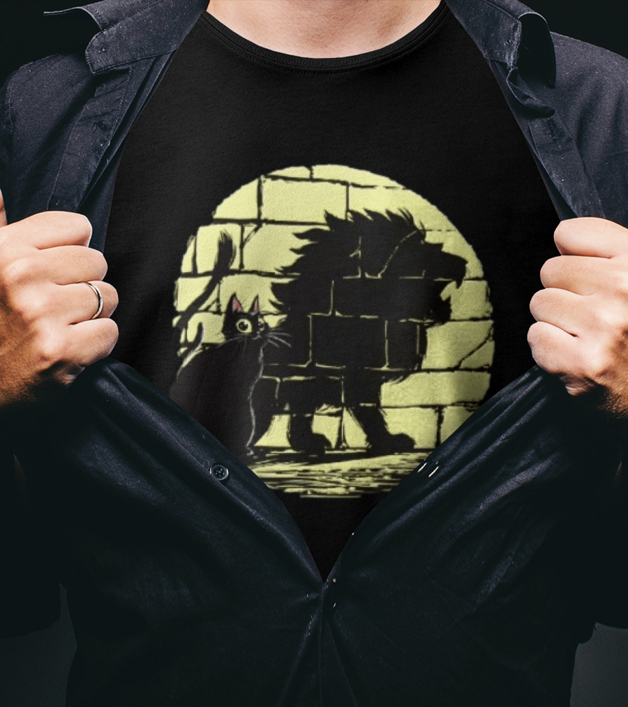 Lion Shadow Black Cat Courageous Kitten Moon T-Shirt