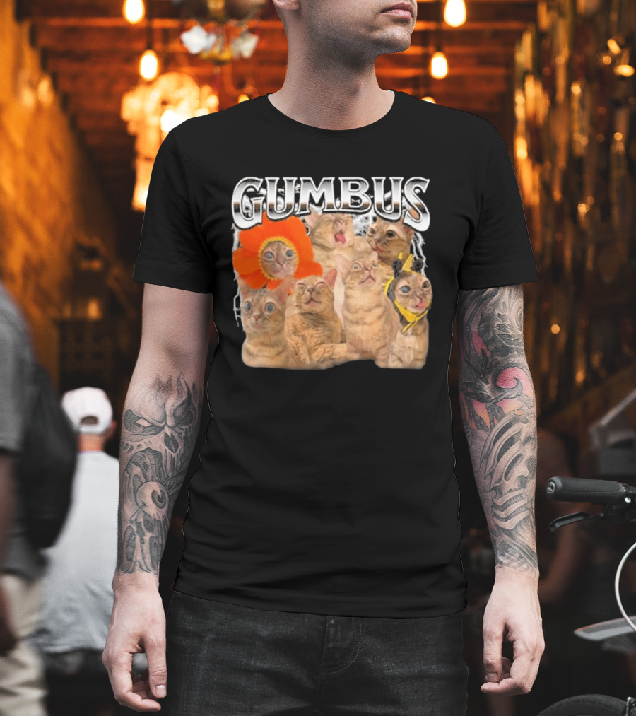 GUMBUS Funny Cat Faces With Flower And Bee Outfits T-Shirt