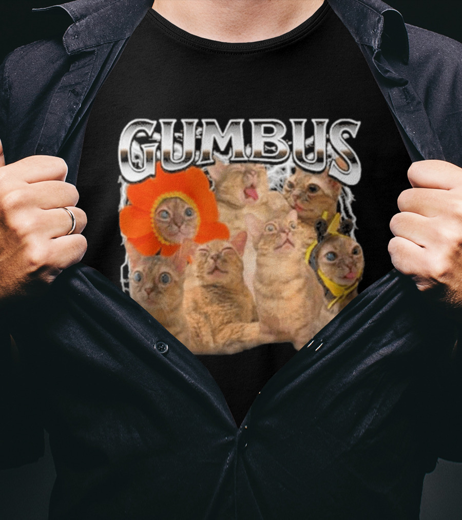 GUMBUS Funny Cat Faces With Flower And Bee Outfits T-Shirt
