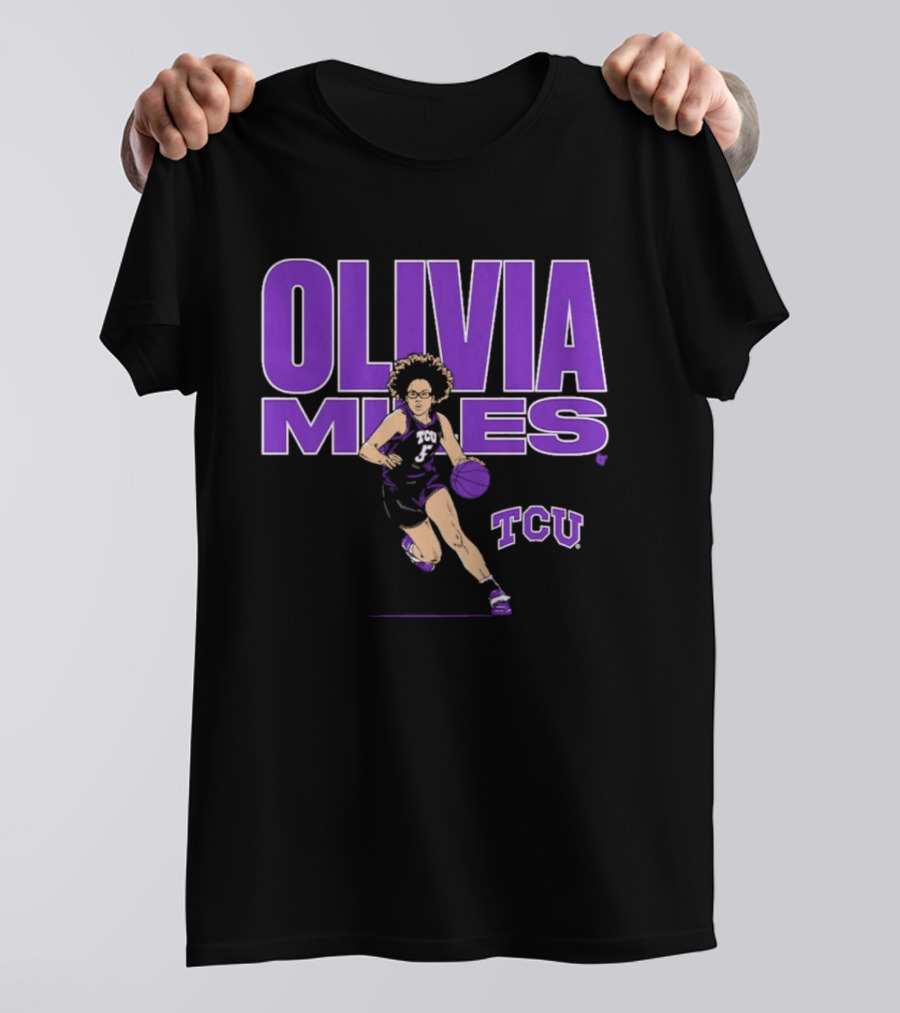 TCU Basketball Olivia Miles Name Pose Purple And White Basketball Player T-Shirt