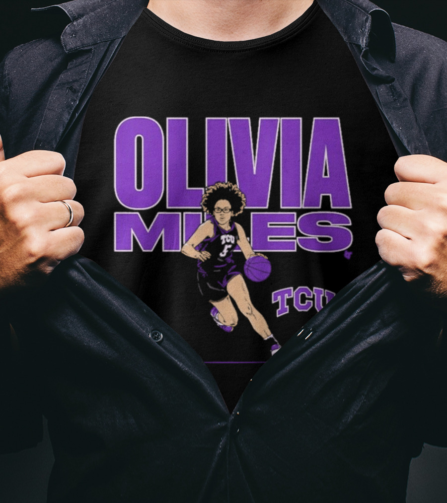 TCU Basketball Olivia Miles Name Pose Purple And White Basketball Player T-Shirt