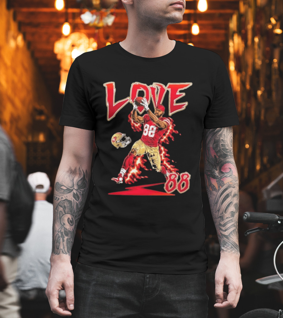 Daejon Love San Francisco 49ers No 88 Football Star Catching Action T-Shirt