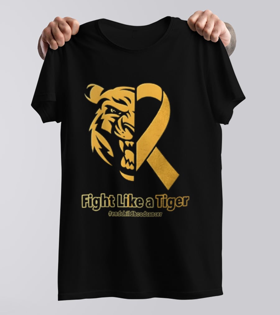 Fight Like A Tiger Childhood Cancer Awareness Gold Ribbon T-Shirt
