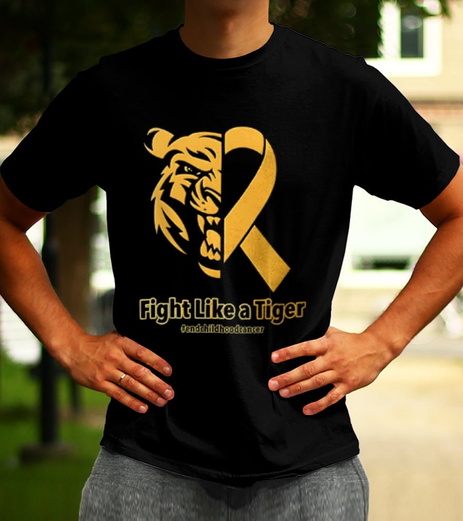 Fight Like A Tiger Childhood Cancer Awareness Gold Ribbon T-Shirt