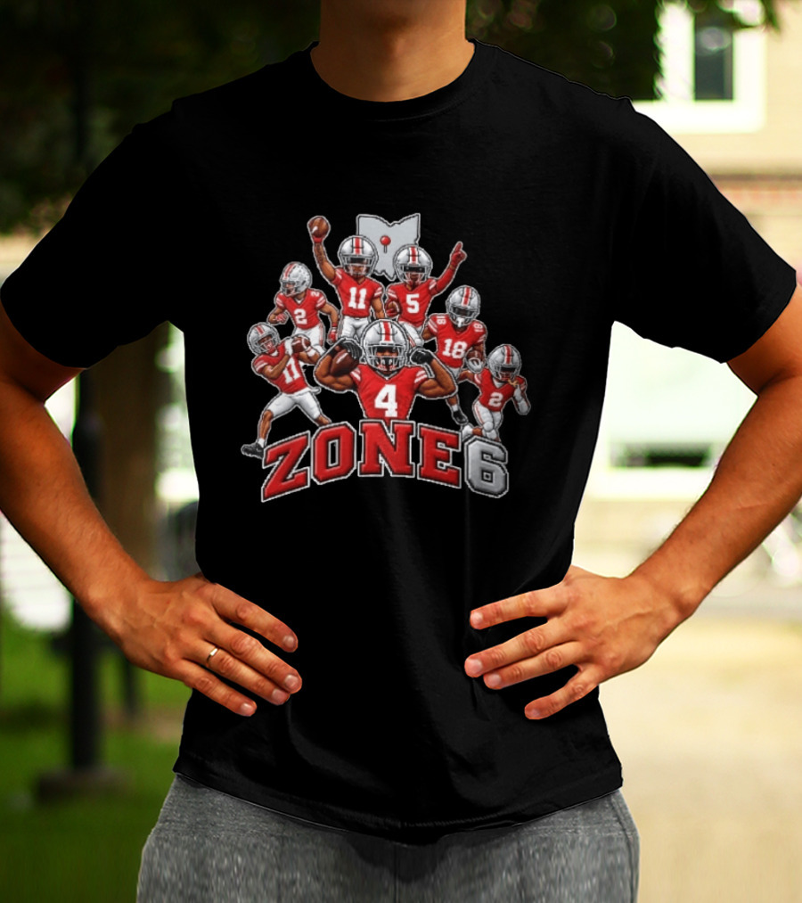 Zone 6 Ohio State Buckeyes Football Players With State Map And Numbers T-Shirt