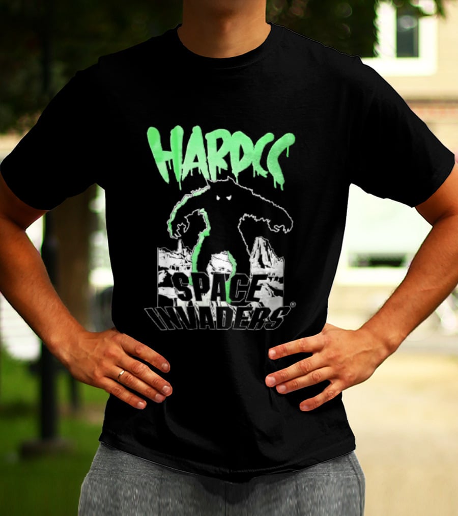 Hardcore Bigfoot Space Invaders Monster Desert Scene T-Shirt
