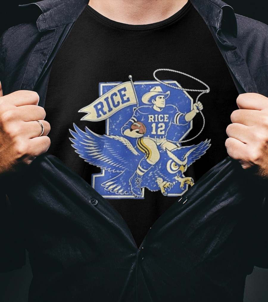 Rice Owls Football Player 12 Cowboy Riding Owl Team Spirit T-Shirt