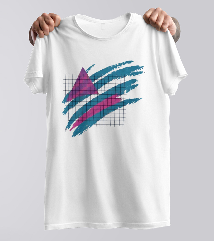 90s Neon Geometric Triangle Grid Retro Aesthetic T-Shirt