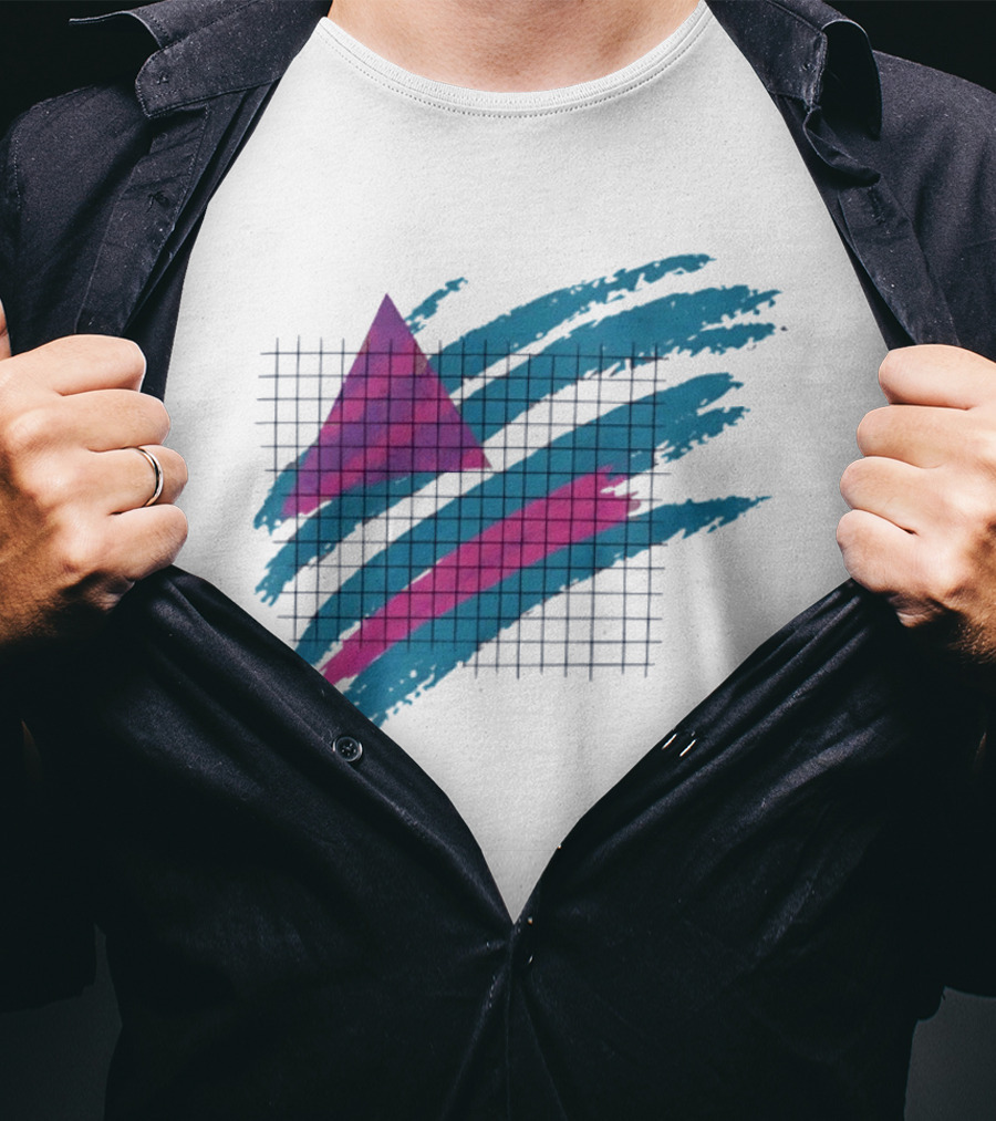 90s Neon Geometric Triangle Grid Retro Aesthetic T-Shirt