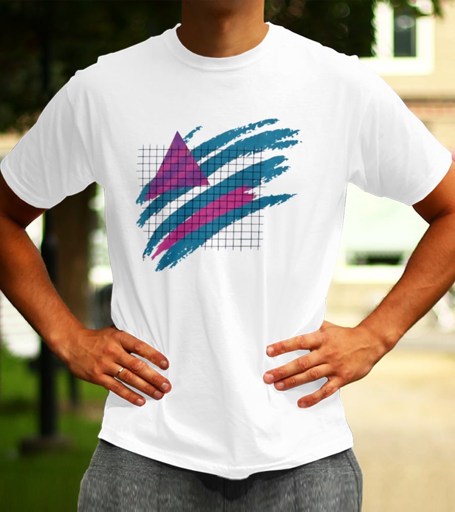 90s Neon Geometric Triangle Grid Retro Aesthetic T-Shirt