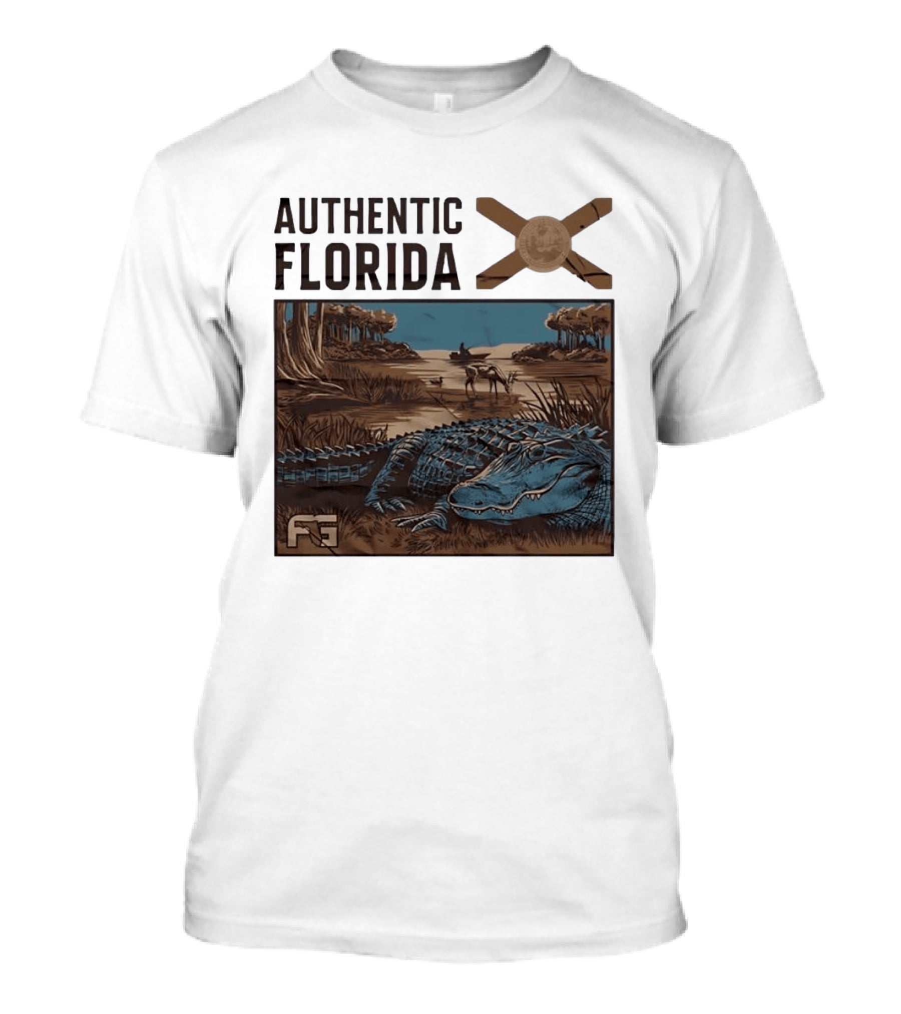 Authentic Florida Alligator With Canoe And Nature Scene T-Shirt