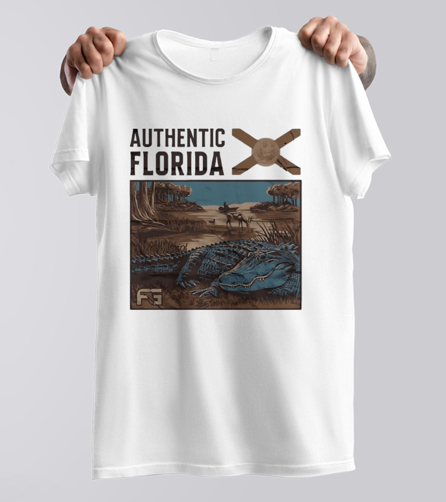 Authentic Florida Alligator With Canoe And Nature Scene T-Shirt