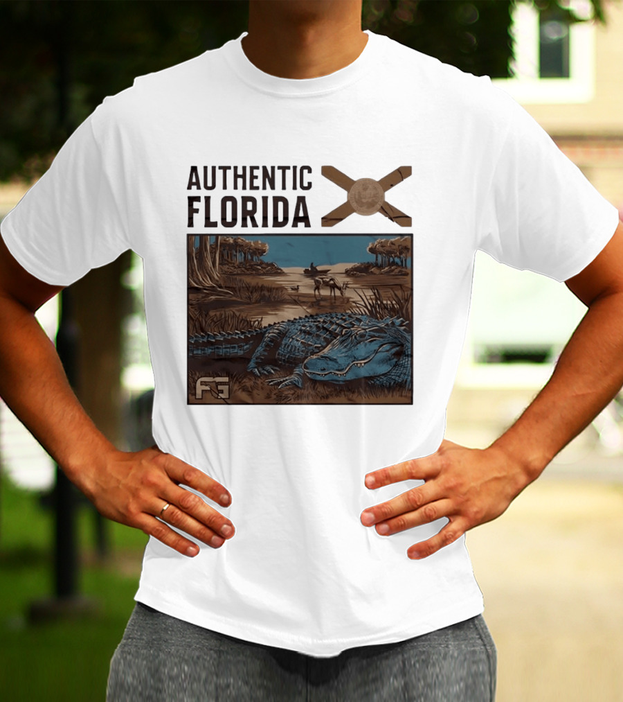 Authentic Florida Alligator With Canoe And Nature Scene T-Shirt